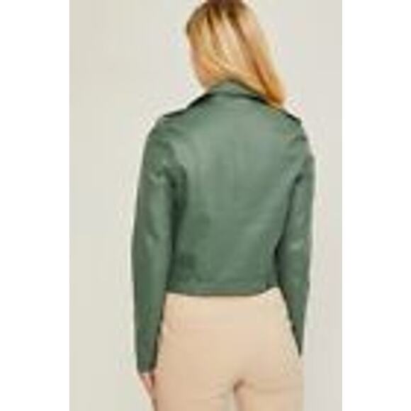 Blank NYC NWT Revolve Green Notched Collar Zip Up Faux Leather Moto Jacket Small - Picture 3 of 11